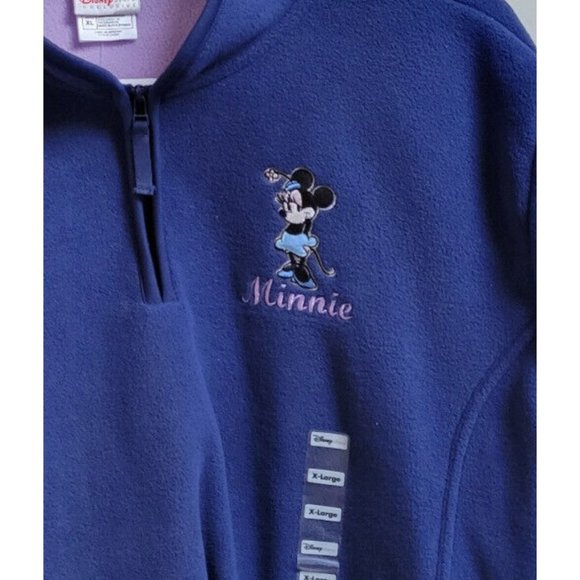 NWT XL Vtg Disney Store Minnie Mouse Navy Sweatshirt with Collar 1/4 Zip - Picture 2 of 5